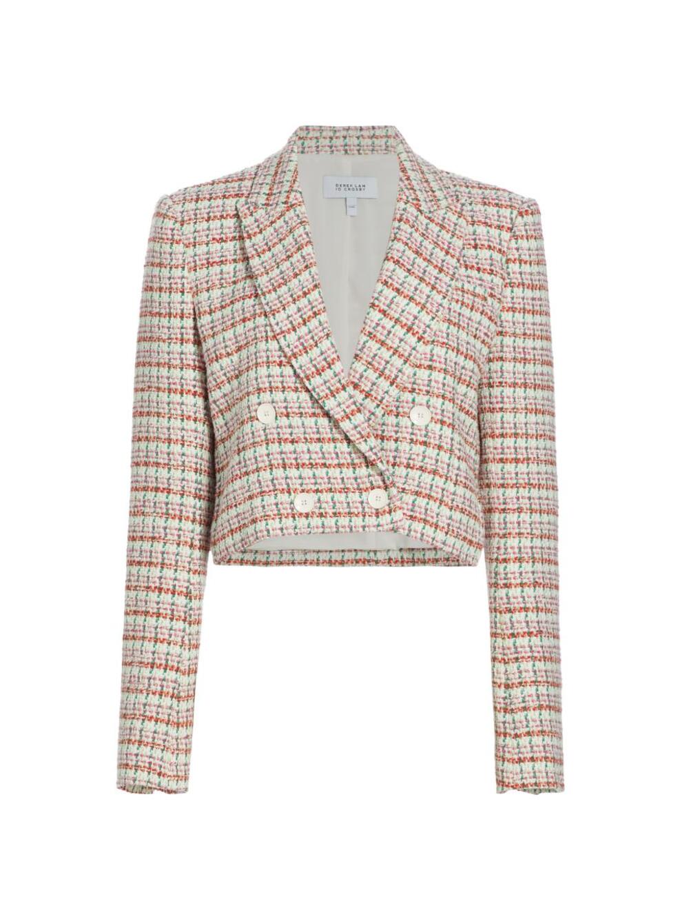 Derek Lam 10 Crosby Kyle Tweed Cropped Blazer 8 Pink Multi DB